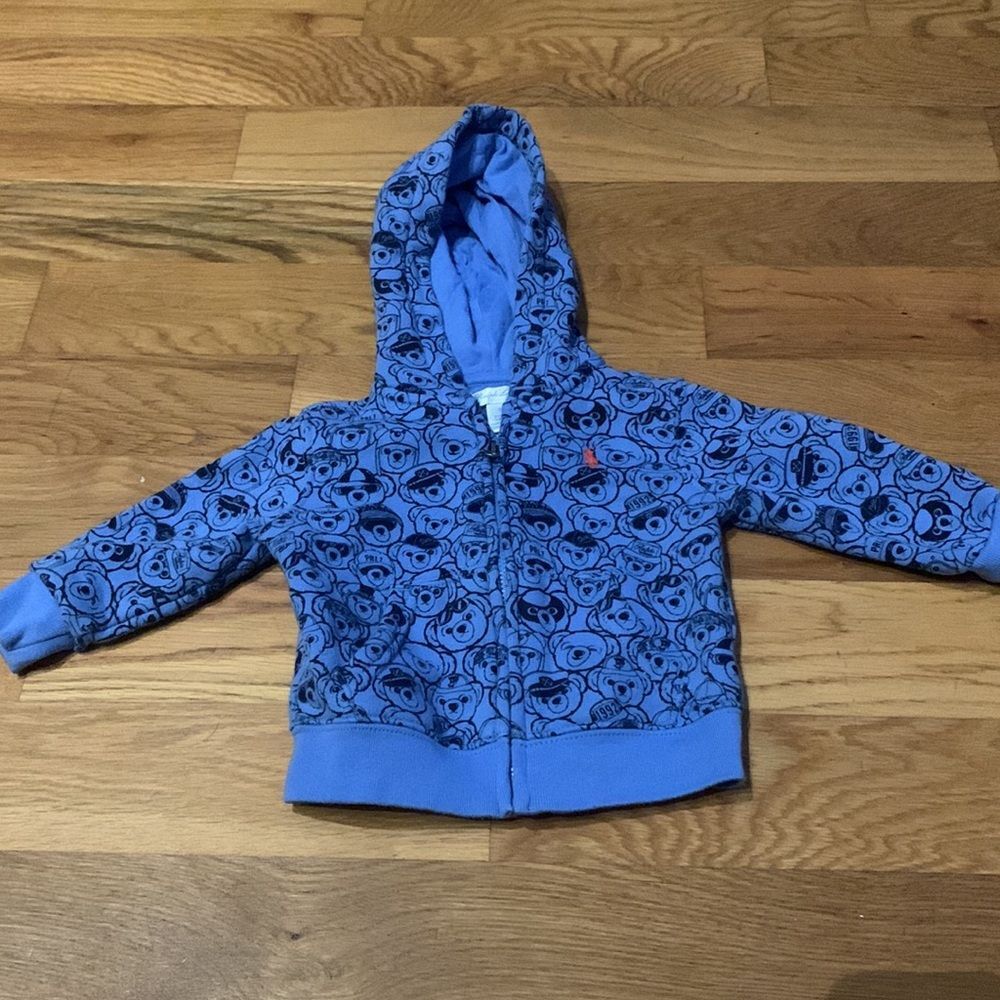 Polo Ralph Lauren Baby Hoodie 9 Months Blue Polo Bear Allover Print Zip Up